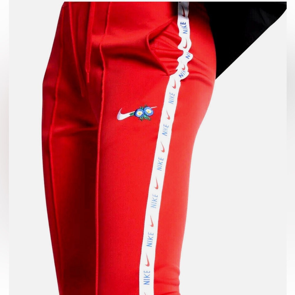 NIKE track pants red white hypercrop trouser small flower embroidery